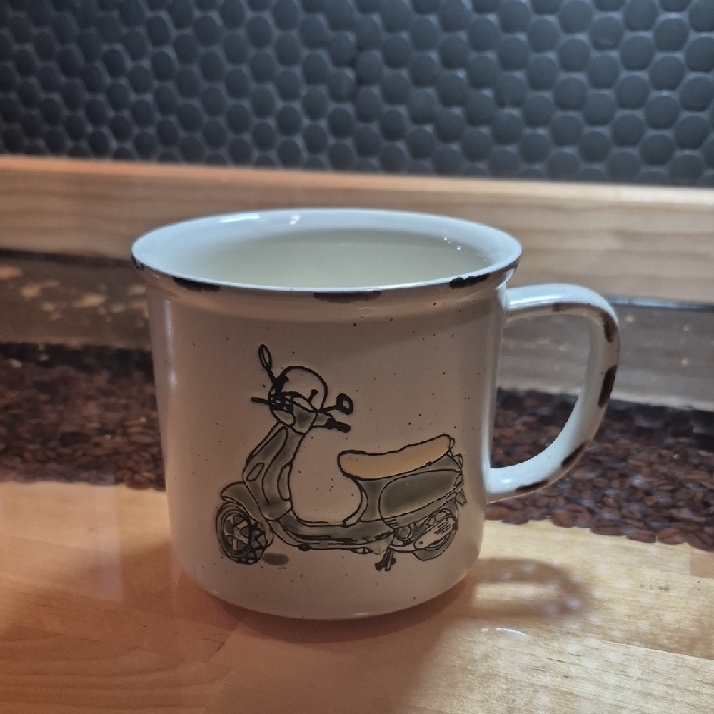 Vintage Style White Mug with Scooter Design
